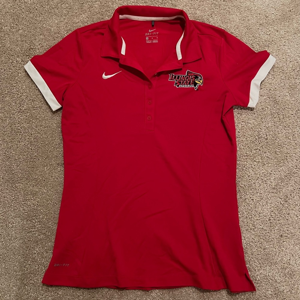 Nike Red Short-Sleeve Dri-Fit Polo with Illinois State Redbirds Patch